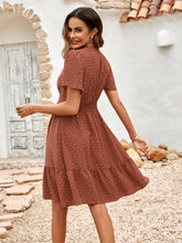Women's summer V-neck solid color waist cinching dress